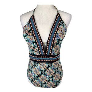 Nanette Lepore Paloma Goddess Black & Multi Color Embroidered One Piece Swimsuit